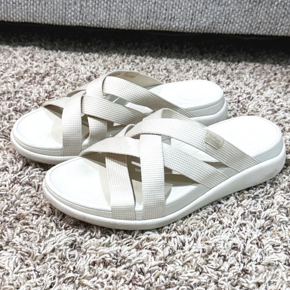 FitFlop Lulu Cross Back-Strap Sandals Cream Beige US 9 JK3-A99